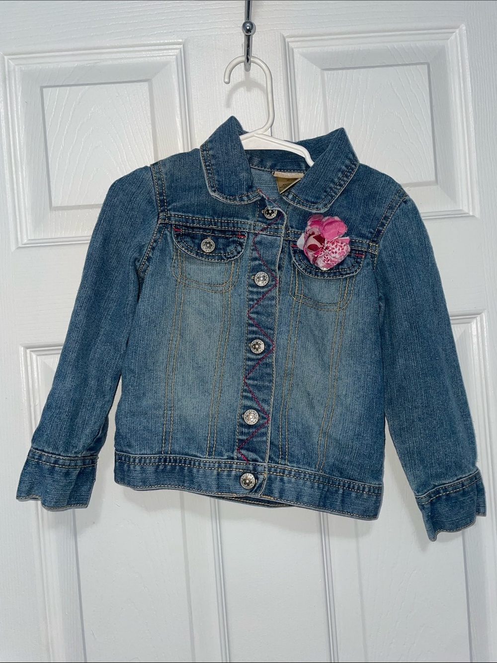 Arizona Jean Company Girls' Blue Denim Jacket with Pink Flower